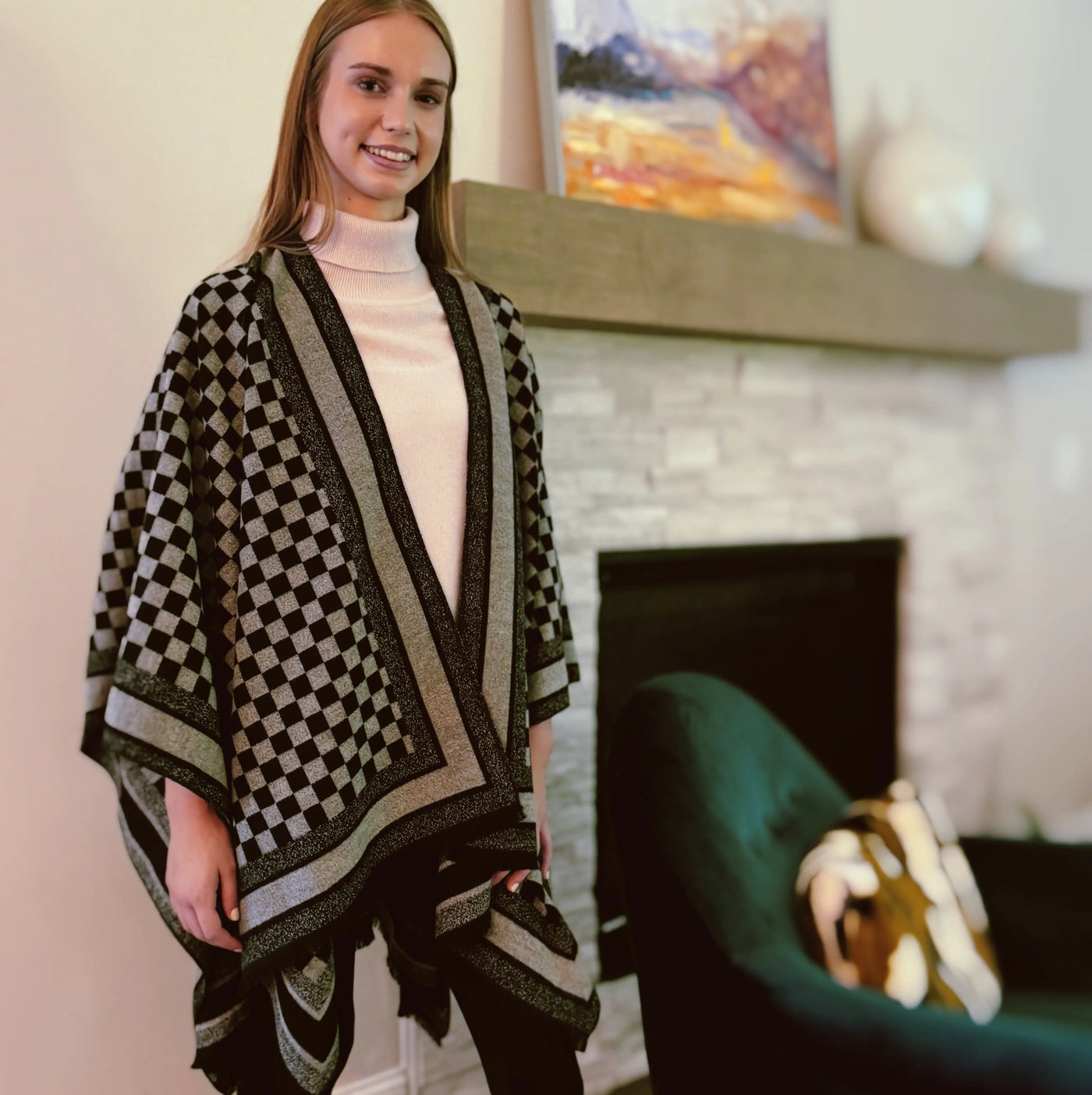 Checker Chic Ruana – Stylish Checkered Pattern for Effortless Elegance