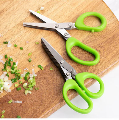 Multifunctional Multi-layer Green Onion Scissors Stainless Steel Onion Cutting Knife