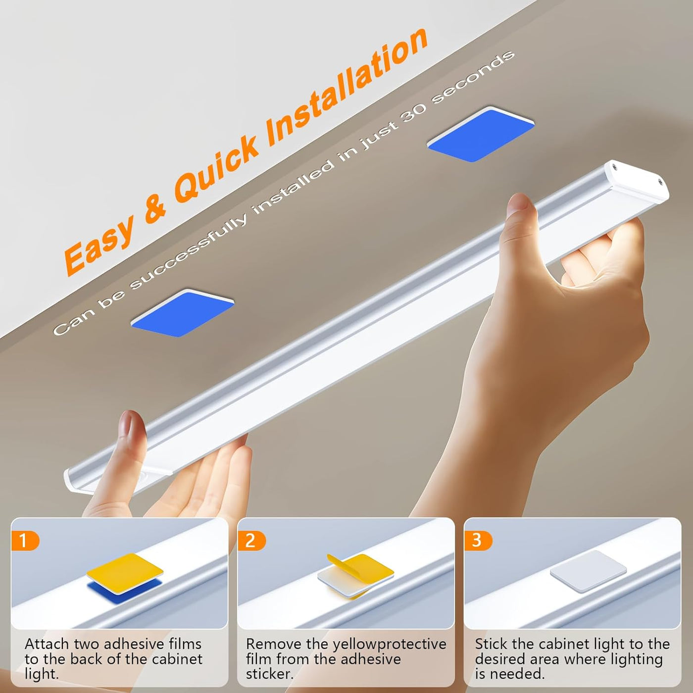 LED Unterbauleuchte mit Bewegungsmelder – 30cm | Wiederaufladbar &amp; Dimmbar (3000mAh) | 3 Farbtemperaturen – Küchen- &amp; Schrankbeleuchtung