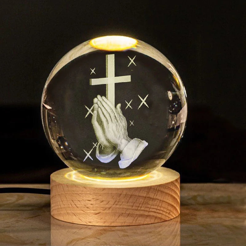 Luminous Crystal Office Display – Elegant LED Cross Decor