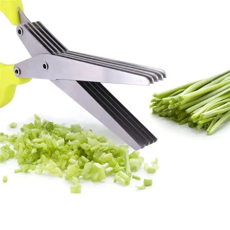 Multifunctional Multi-layer Green Onion Scissors Stainless Steel Onion Cutting Knife