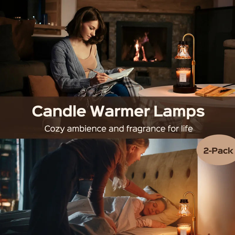 Adjustable Candle Warmer Lamp with Floral Lampshade