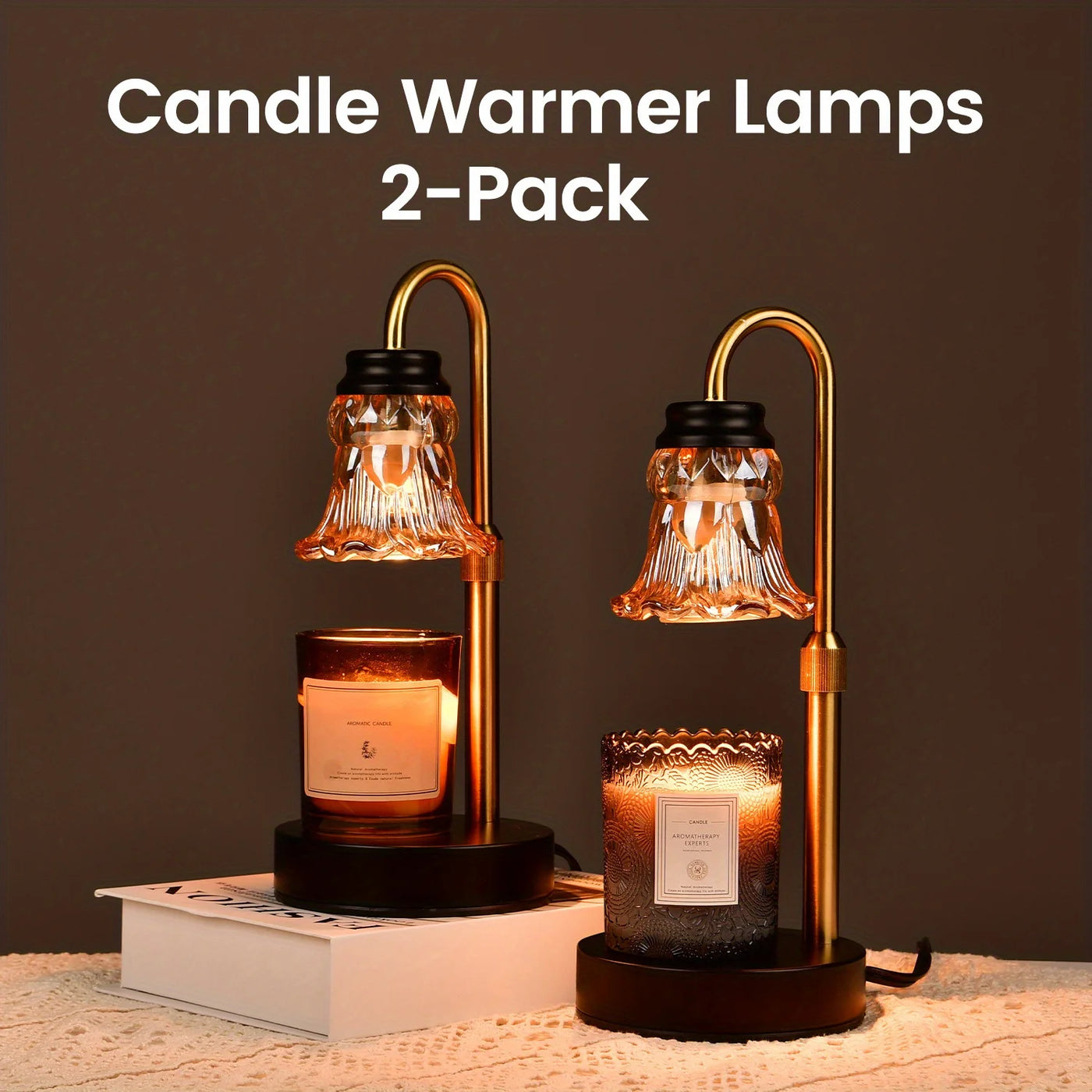 Adjustable Candle Warmer Lamp with Floral Lampshade