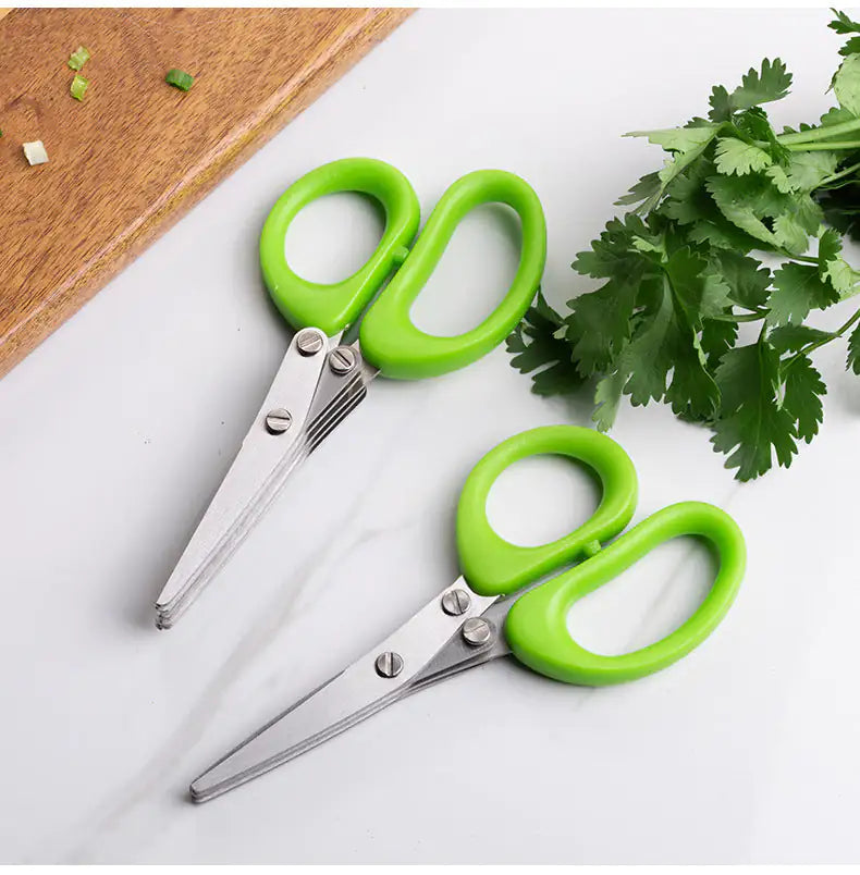 Multifunctional Multi-layer Green Onion Scissors Stainless Steel Onion Cutting Knife