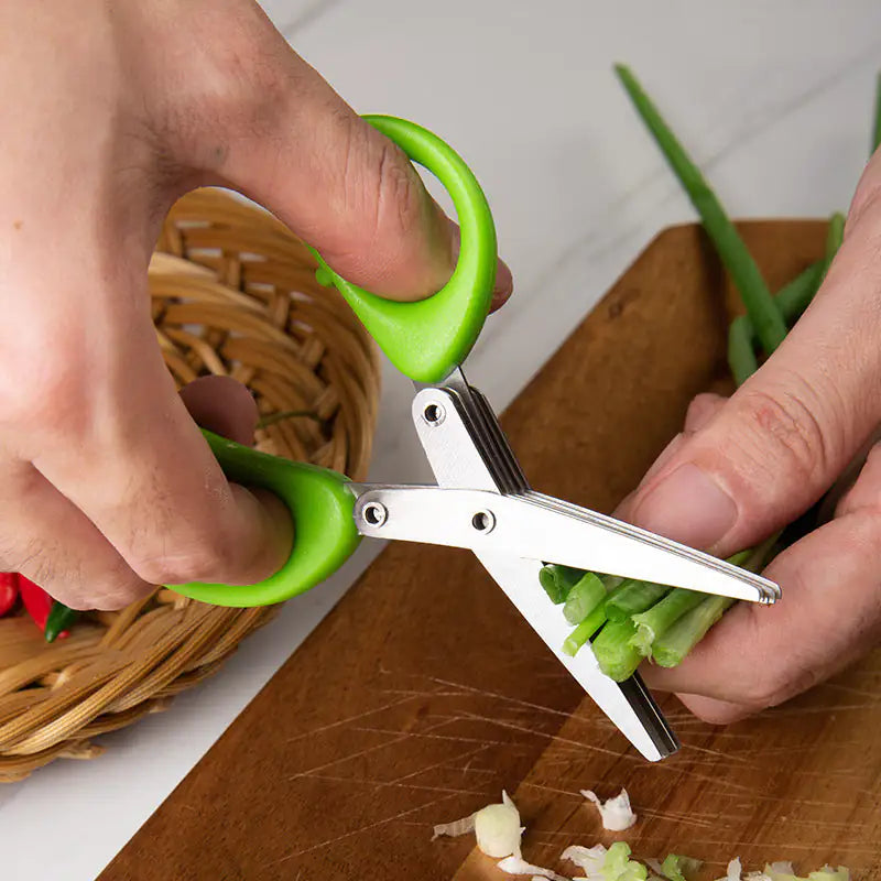 Multifunctional Multi-layer Green Onion Scissors Stainless Steel Onion Cutting Knife