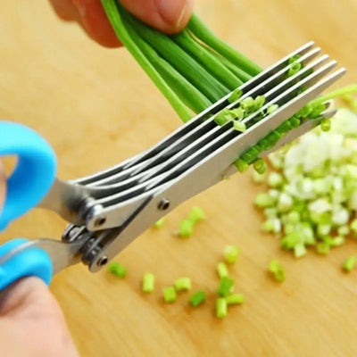 Multifunctional Multi-layer Green Onion Scissors Stainless Steel Onion Cutting Knife