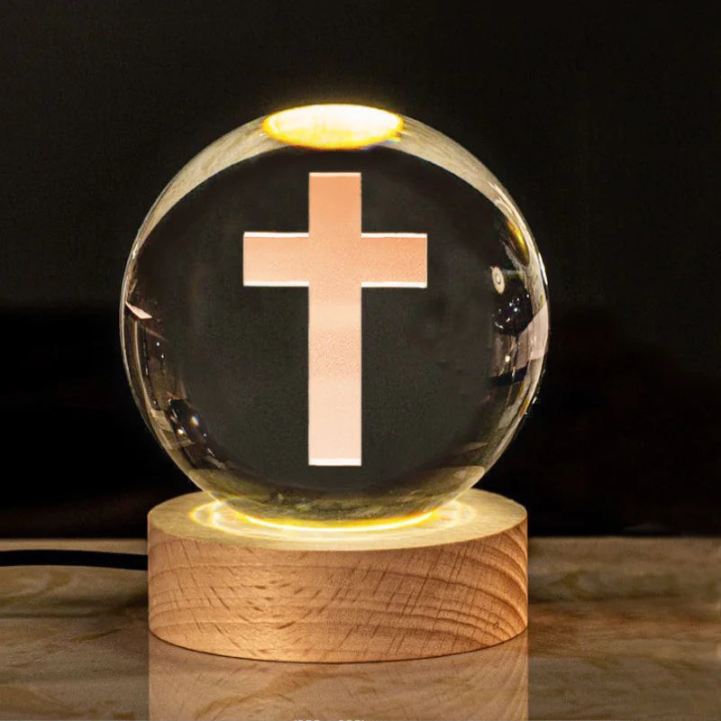 Luminous Crystal Office Display – Elegant LED Cross Decor